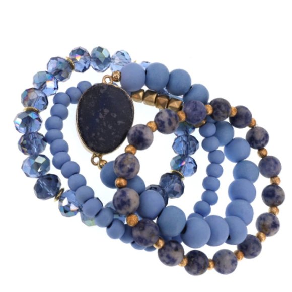 1125- 4PCS Gemstone Wooden Beads Stretch Bracelets - Picture 3 of 3